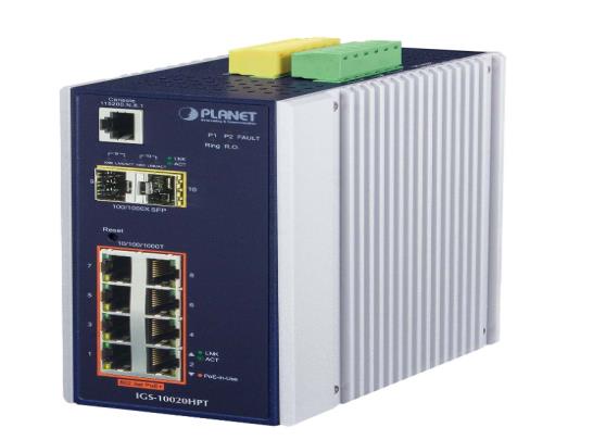 Planet IGS-10020HPT Industrial 8-Port 10/100/1000T 802.3at PoE + 2-Port 100/1000X SFP Managed Switch